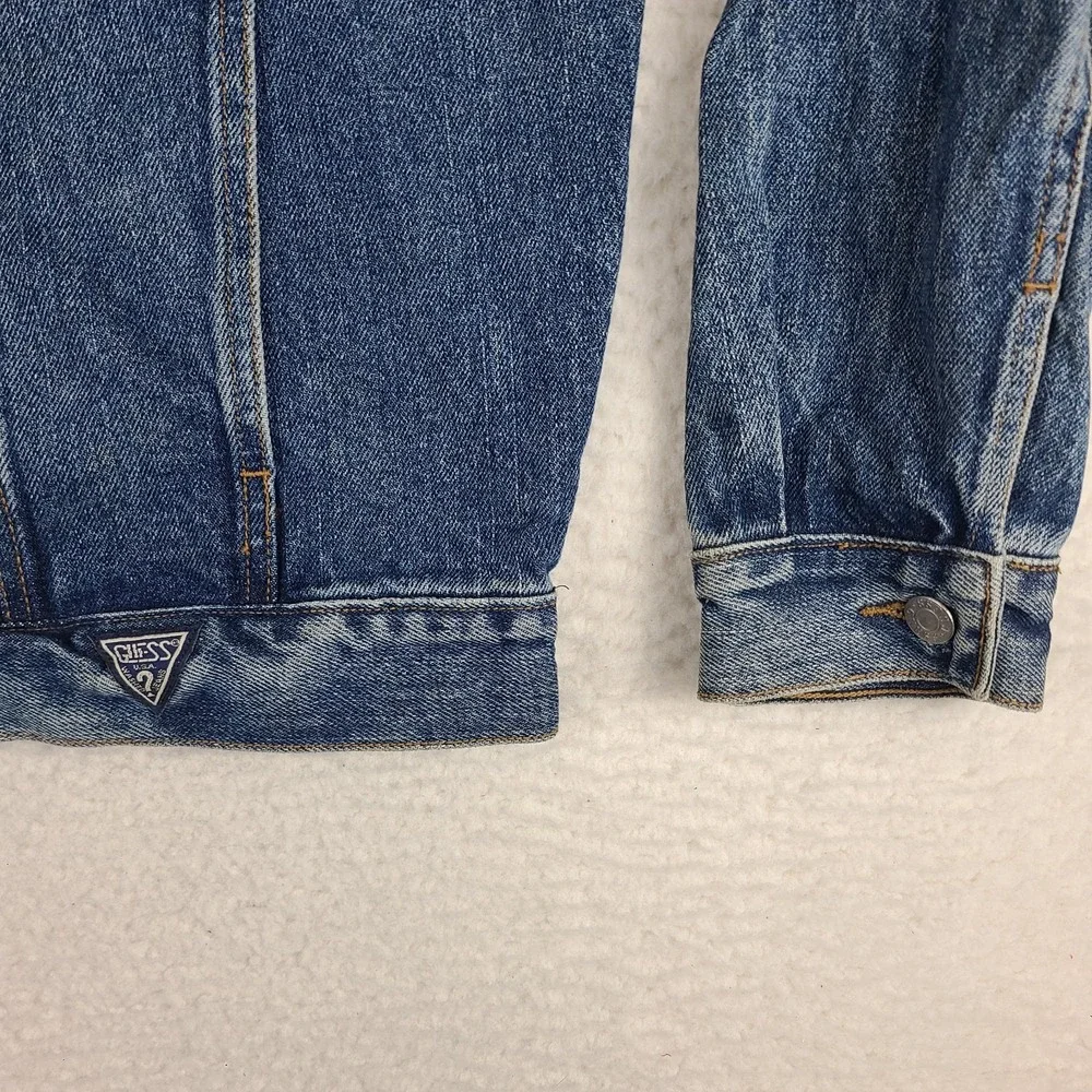 Guess Jean Denim Trucker Jacket Mens Large Blue Flap‎ Pocket VTG USA Style 10807